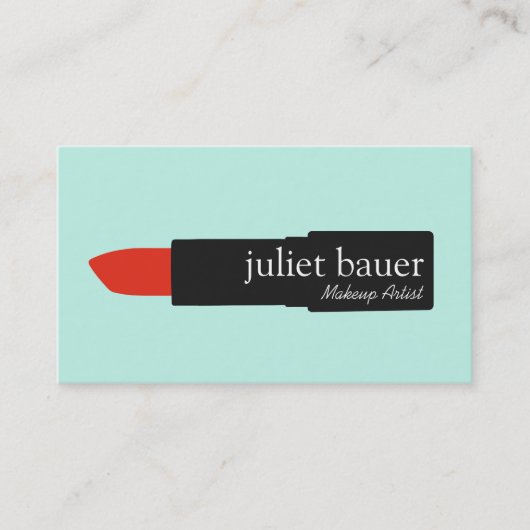 Cute Turquoise Makeup Artist Lipstick Logo Beauty Visitekaartje (Voorkant)