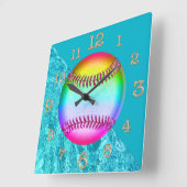 Cute Turquoise Multicolored Softball Wall klok (Hoek)