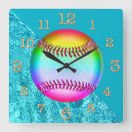 Cute Turquoise Multicolored Softball Wall klok