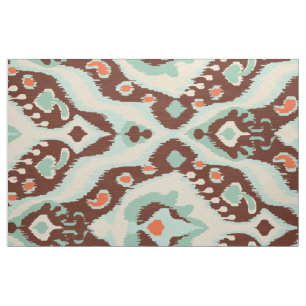 Cute turquoise oranje bruine ikattribale patronen stof