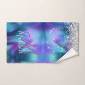 Cute turquoise paarse faux glitter monogram bad handdoek (Handdoek)