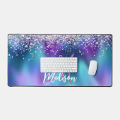 Cute turquoise paarse faux glitter monogram bureaumat (Keyboard & Muis)