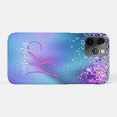 Cute turquoise paarse faux glitter monogram Case-Mate iPhone case (Achterkant (horizontaal))