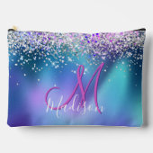 Cute turquoise paarse faux glitter monogram etui (Voorkant)