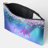 Cute turquoise paarse faux glitter monogram etui (Open)