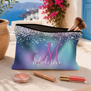 Cute turquoise paarse faux glitter monogram etui