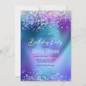 Cute turquoise paarse faux glitter monogram kaart (Voorkant)