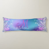 Cute turquoise paarse faux glitter monogram lichaamskussen (Voorkant)