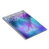Cute turquoise paarse faux glitter monogram notitieboek (Rechterzijde)