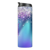 Cute turquoise paarse faux glitter monogram thermosbeker (Geroteerd rechts)