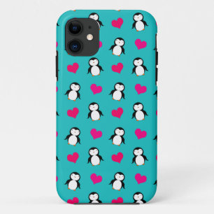Cute turquoise pguin harten patroon Case-Mate iPhone case
