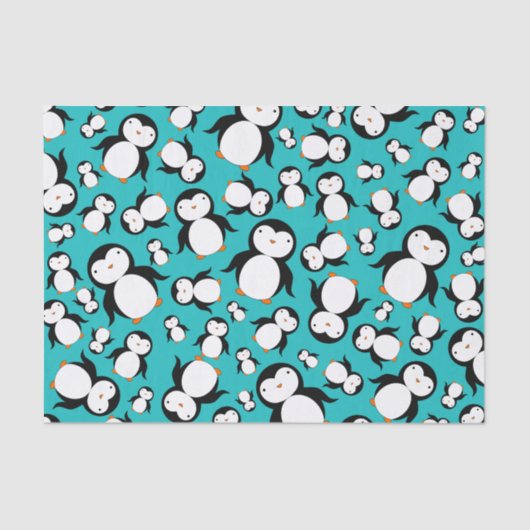 Cute turquoise pguin patroon tissuepapier (Voorkant)