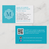 Cute Turquoise Polka Dots with Girly Monogram Visitekaartje (Voorkant / Achterkant)