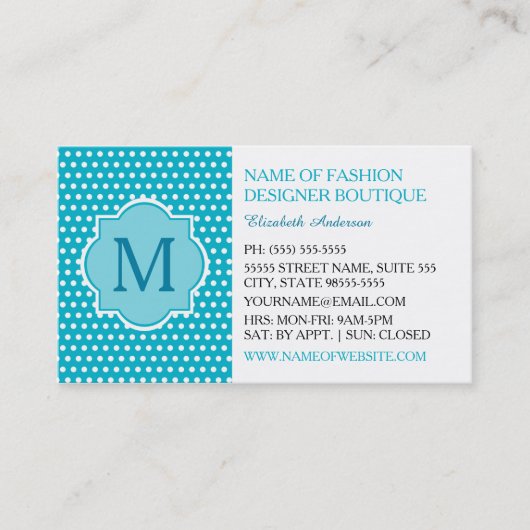 Cute Turquoise Polka Dots with Girly Monogram Visitekaartje (Voorkant)