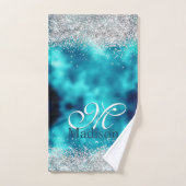 Cute turquoise Silfaux glitter monogram Bad Handdoek (Handdoek)