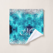 Cute turquoise Silfaux glitter monogram Bad Handdoek (Wasdoekje)