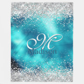 Cute turquoise Silfaux glitter monogram Fleece Deken (Voorkant)