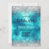 Cute turquoise Silfaux glitter monogram Kaart (Voorkant)