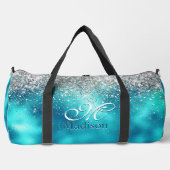 Cute turquoise Silfaux glitter monogram Plunjezak (Voorkant)