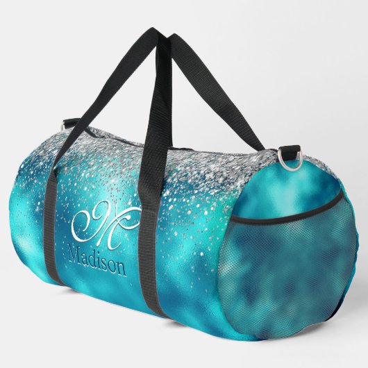 Cute turquoise Silfaux glitter monogram Plunjezak (Rechterhoek)