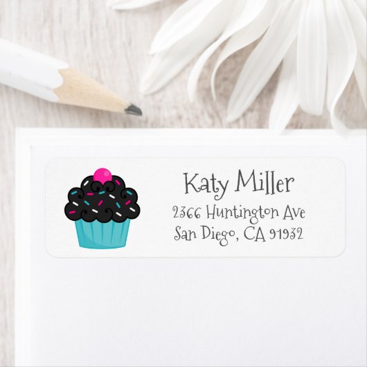 Cute Turquoise Sprinkle Cupcake Girls Label (Insitu)