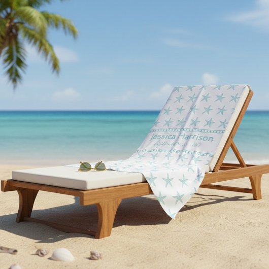 Cute Turquoise Starfish Custom Beach Towel Strandlaken