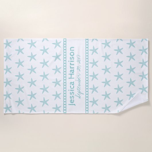 Cute Turquoise Starfish Custom Beach Towel Strandlaken (Voorkant)