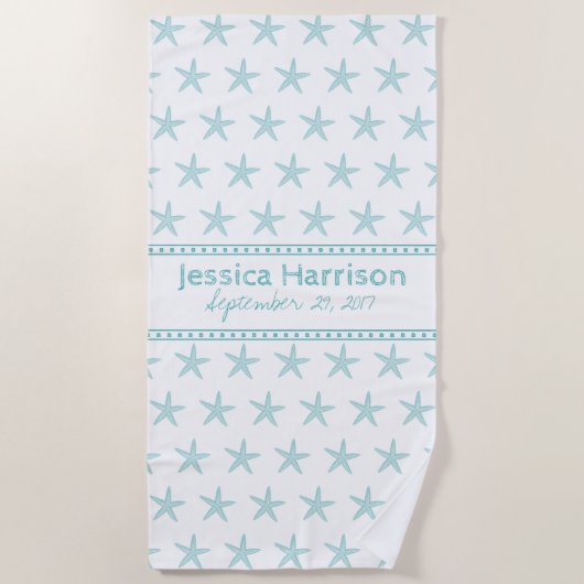 Cute Turquoise Starfish Custom Beach Towel Strandlaken (Voorkant)