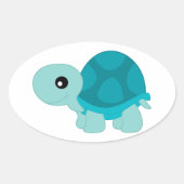 Cute Turquoise Tortoise Ovale Sticker (Voorkant)