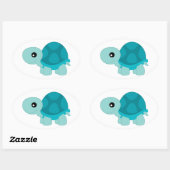 Cute Turquoise Tortoise Ovale Sticker (Vel)