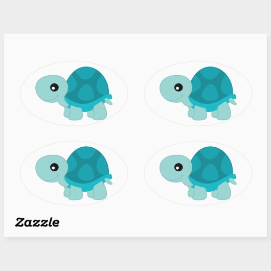 Cute Turquoise Tortoise Ovale Sticker (Vel)