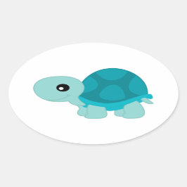 Cute Turquoise Tortoise Ovale Sticker