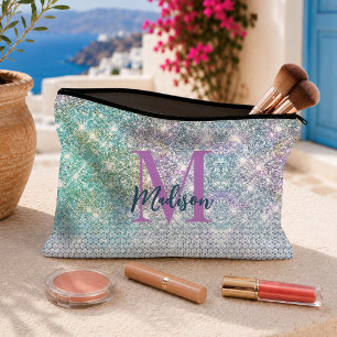 Cute Turquoise unicorn faux glitter monogram Etui