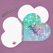 Cute Turquoise unicorn faux glitter monogram noteb Notitieboek
