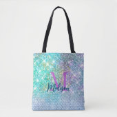 Cute Turquoise unicorn faux glitter monogram Tote Bag (Voorkant)