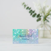 Cute Turquoise unicorn faux glitter monogram Visitekaartje (Staand voorkant)