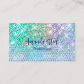 Cute Turquoise unicorn faux glitter monogram Visitekaartje (Voorkant)