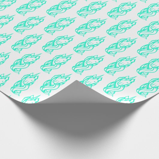 Cute Turquoise Unicorn Pattern Magical Cadeaupapier (Hoek)