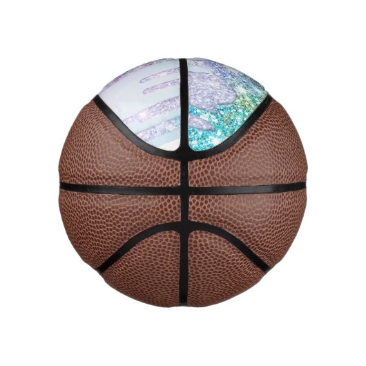 Cute Turquoise Unicorn Rainbow Glitter Drivers Basketbal (Rechts)