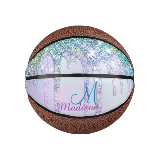 Cute Turquoise Unicorn Rainbow Glitter Drivers Basketbal (Voorkant)