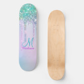 Cute Turquoise Unicorn Rainbow Glitter Drivers Persoonlijk Skateboard (Voorkant)