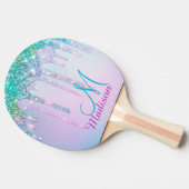 Cute Turquoise Unicorn Rainbow Glitter Drivers Tafeltennisbatje (Zijkant)