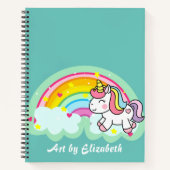 Cute Turquoise Unicorn Rainbow Name Sketch Notitieboek (Voorkant)