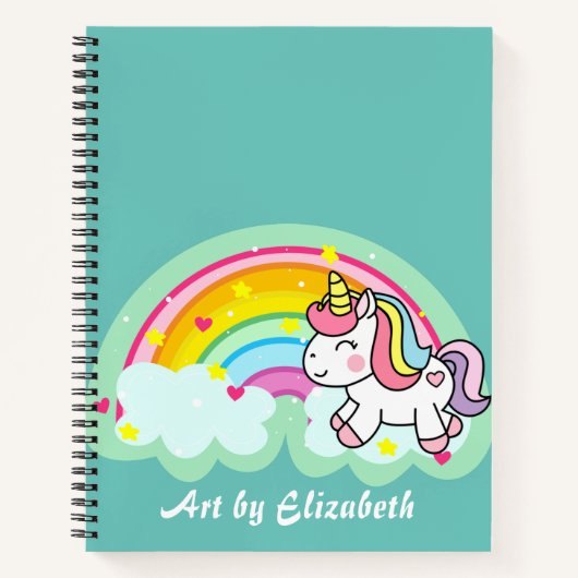 Cute Turquoise Unicorn Rainbow Name Sketch Notitieboek (Voorkant)
