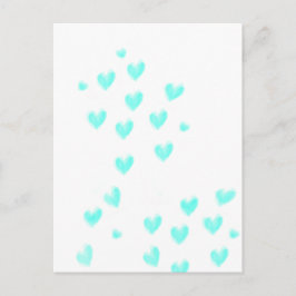 Cute Turquoise Waterverf Harten Briefkaart