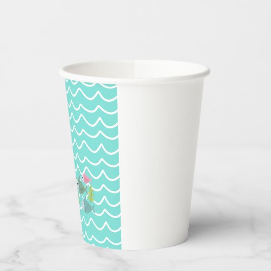 Cute Turquoise Whale & Fishy Paper Cups Papieren Bekers (Links)