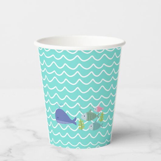 Cute Turquoise Whale & Fishy Paper Cups Papieren Bekers (Voorkant)