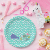 Cute Turquoise Whale & Fishy Paper Plates Papieren Bordje (Feest)