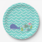 Cute Turquoise Whale & Fishy Paper Plates Papieren Bordje (Voorkant)
