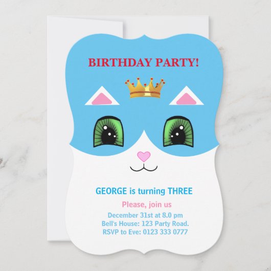 Cute Turquoise & Witte Prince Tuxedo Kat Verjaarda Kaart (Voorkant)